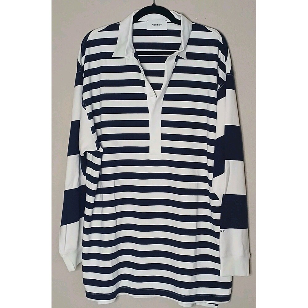 PORTS 1961 Mens Sz XL Long Sleeve Polo Shirt Navy Blue /White Striped New - $230